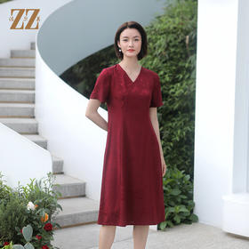 佐尔美夏季新款桑蚕丝真丝纯色新中式国风连衣裙女E32LS18