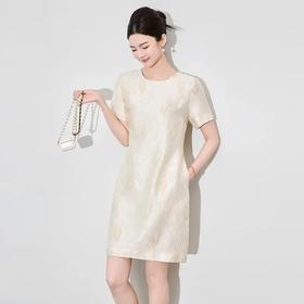 【高货wl】全新升级【铂金会员293/天猫399/差价106】(01654) 洛诗琳25女夏新款高级感时尚优雅浮雕提花鎏金短袖连衣裙