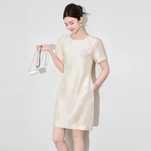 【高货wl】全新升级【铂金会员293/天猫399/差价106】(01654) 洛诗琳25女夏新款高级感时尚优雅浮雕提花鎏金短袖连衣裙 商品图0