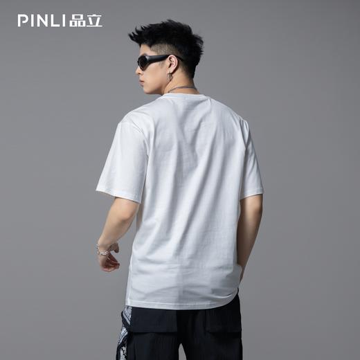PINLI品立2025夏季新款男士圆领字母章仔绣花短袖T恤BG252111043 商品图4
