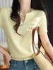 精致小香风肌理醋酸羊毛舒适柔软V领短袖针织T恤衫 商品缩略图0