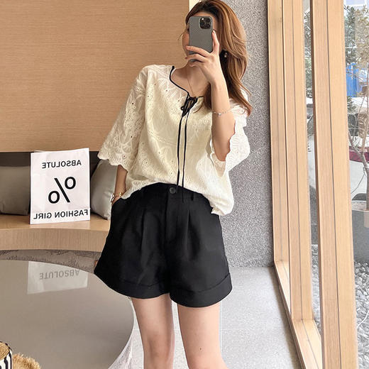 洛诗琳15331法式优雅绣花衬衫2025夏季新款七分袖刺绣上衣0831 商品图1