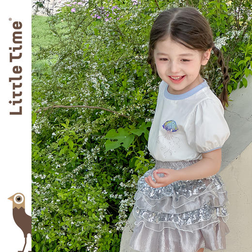 littletime女童T恤2025春夏新儿童洋气卡通水母印花短袖上衣半裙 商品图1