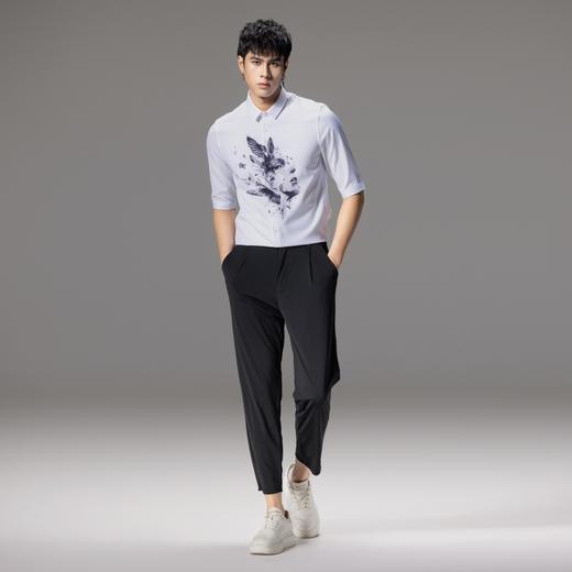 PINLI品立男装印花中袖衬衫男士夏季新款港风休闲白色五分袖衬衣B212613366 商品图4