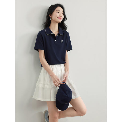 熙世界休闲通勤刺绣翻领T恤女设计感短袖Polo衫上衣2025夏季新款 商品图4