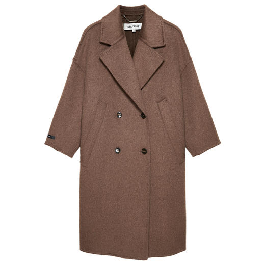 SELFWHO绵羊毛羊驼毛经典毛呢大衣2024新款高级宽松保暖长款外套 商品图3