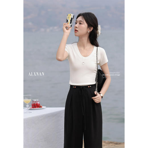 鹿向南「直腿秀秀」气质黑色直筒休闲裤女夏季显瘦百搭休闲女长裤 商品图1