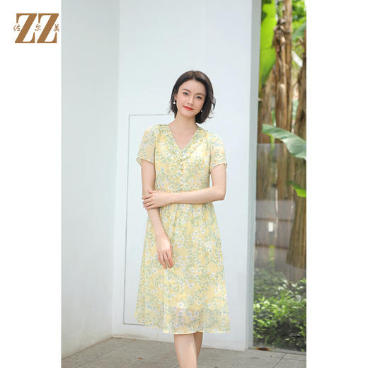 佐尔美夏季新款 气质小碎花100%桑蚕丝连衣裙女E32LS06 商品图2