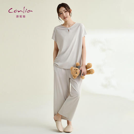 康妮雅睡衣家居服女式短袖中裤套头套装 商品图2
