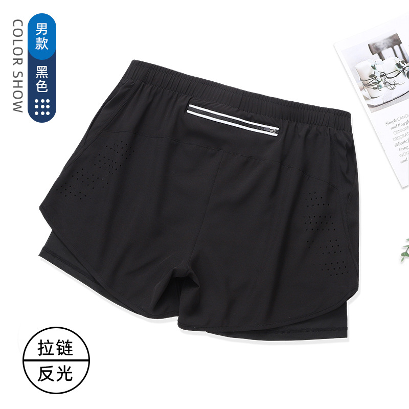 夏季跑步训练三分短裤激光打孔防走光内衬