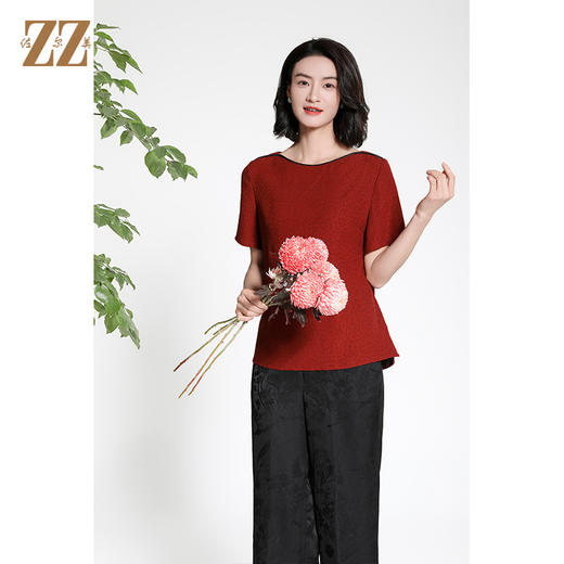 佐尔美夏季新款新中式国风时尚气质桑蚕丝短袖衬衣女M42CS08 商品图1