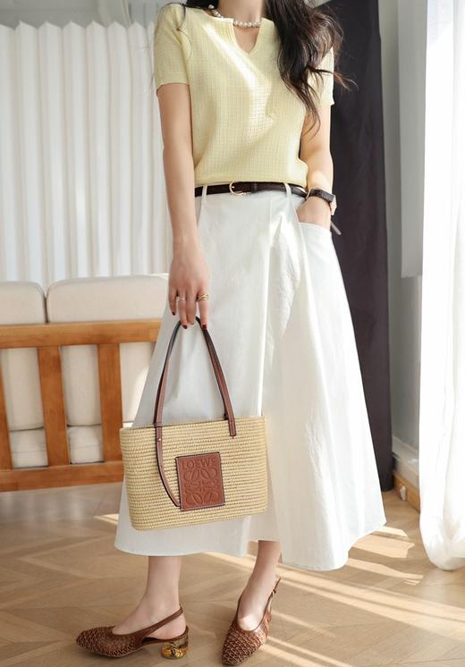 精致小香风肌理醋酸羊毛舒适柔软V领短袖针织T恤衫 商品图8