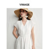 VIMAGE纬漫纪度假风连袖收腰亚麻小白裙A字连衣裙夏季新款V2307915 商品缩略图2