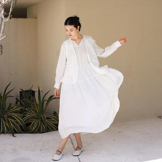 绽放旅行女装132-133朵/复古设计感v领碎褶蛋糕长袖宽松连衣裙 商品图2