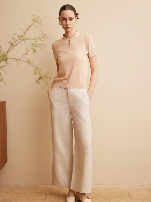 【圆领短袖针织套衫】25年春夏新品女士国风盘扣薄款套衫洋气百搭上衣 商品图0