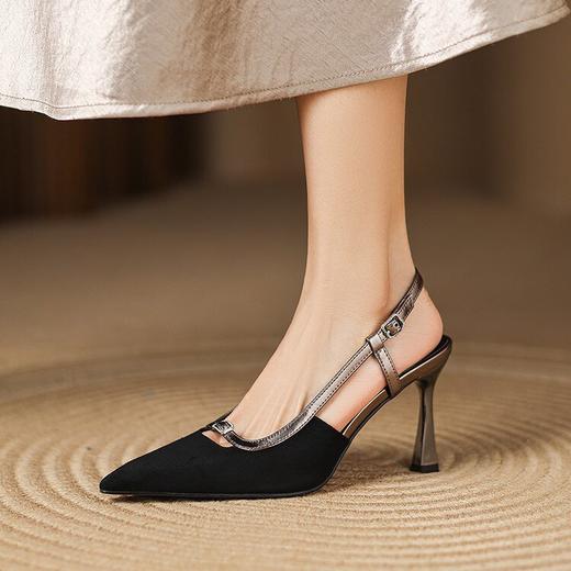 【预售5天】时尚性感羊翻皮凉鞋，高跟鞋气质尖头后空女鞋HCYYHD&6014 商品图1