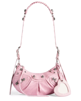 Balenciaga巴黎世家 Le Cagole 做旧金属配件 羊皮革 手提斜挎单肩包 迷你 女款粉色