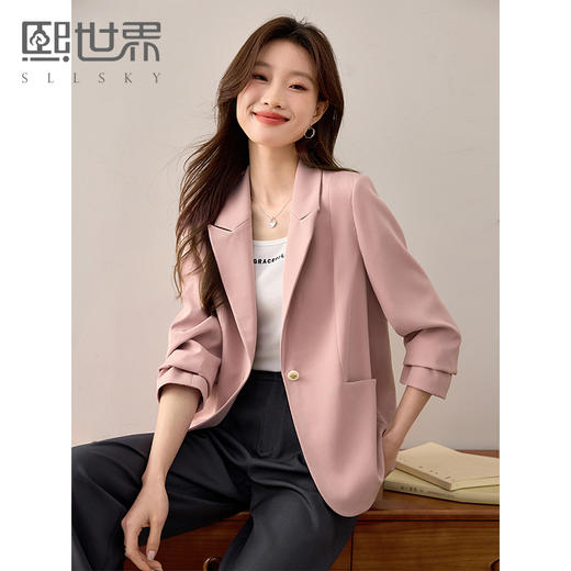 【春夏新品】熙世界一粒扣粉色西装外套2025年春季新款设计感通勤修身小西服 商品图0