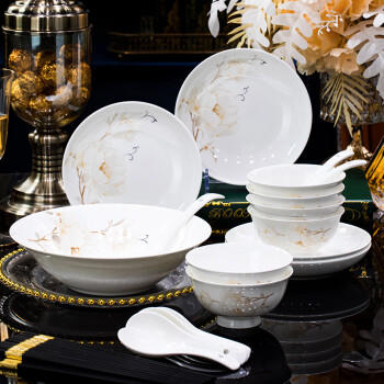 以辰碗碟套装景德镇陶瓷碗盘餐具整套家用饭碗筷乔迁送礼白玉兰 /厨具 /餐具 /餐具套装 商品图2