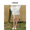 VIMAGE纬漫纪休闲高腰裤镂空织带松紧腰白色宽松短裤夏季新款V2305917 商品缩略图0