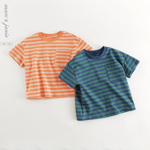 马克珍妮男童时尚条纹短袖T恤 儿童休闲上衣2025年夏装新款550811 商品图0