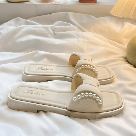 【怎么穿都好看】仙女风蝴蝶结凉拖鞋女夏季新款外穿平底百搭高级感鞋珍珠拖鞋。ry 商品图4