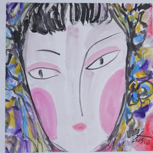 许固令《脸谱之九》国画原作53CM*53CM 手绘宣纸脸谱系列斗方作品【GH0488】 商品图2