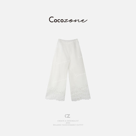 COCO ZONE 刘一一 100棉法式设计感镂空直筒休闲裤CD2A0276 商品图1