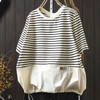 雀说抽绳条纹拼接针织短袖女宽松显瘦休闲减龄遮肉上衣AL81282 商品缩略图0