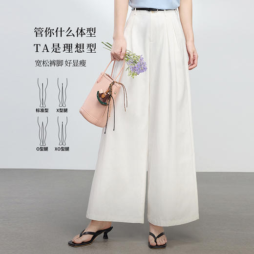 【专属特价】熙世界白色莱赛尔阔腿裤女夏季2025年新款高腰垂感宽松A字裙裤子 商品图1