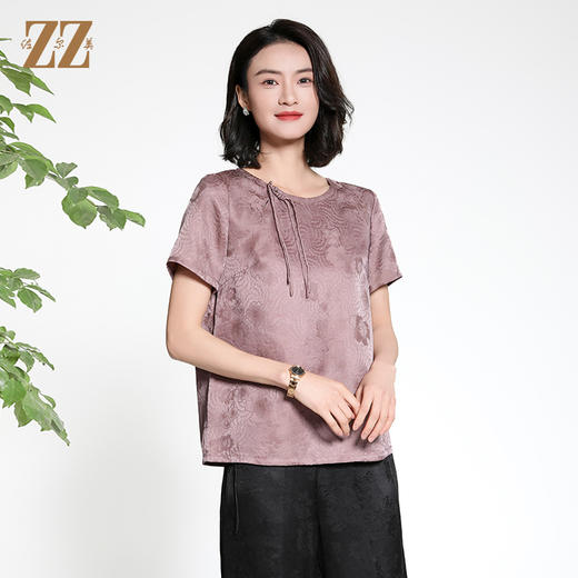 佐尔美夏季新款新中式国风时尚气质100%桑蚕丝短袖衬衫女M42CS20 商品图0