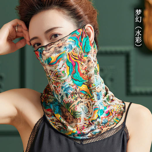纯新真丝印花蒙面巾，100%桑蚕丝针织双面绸挂耳围脖WY-1021 商品图4