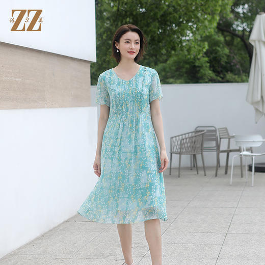 佐尔美夏季新款 气质碎花100%桑蚕丝连衣裙女E32LS91 商品图0