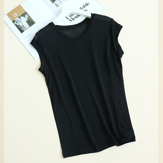 丁摩 春夏真丝一分袖打底衫女桑蚕丝圆领短袖T恤S284 商品图5