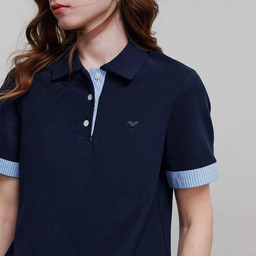 初语撞色条纹翻袖POLO衫女2025夏季新款珠地复古休闲小衫上衣 商品图3