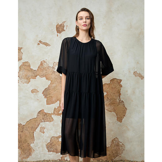 EITIE爱特爱宽松压褶拼接直筒显瘦连衣裙2025夏季新款8207952 商品图4