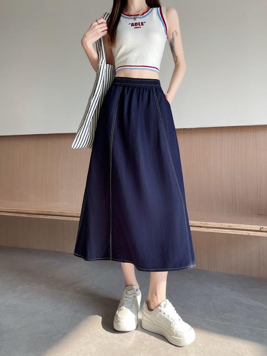 韩系牛仔伞裙   复古百搭  显瘦宽松插兜  M-XL码 商品图0