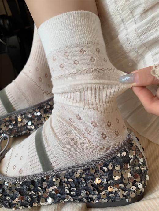 5双装又薄又软的镂空堆堆袜夏季薄款纯棉无骨中筒袜 商品图3