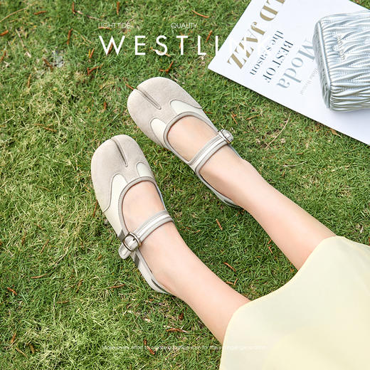 西遇平底分趾单鞋女新款春夏复古丑萌猪蹄鞋黄色软底玛丽珍鞋V0156581 商品图2