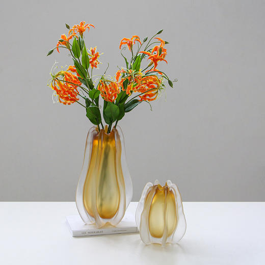 现代轻奢创意哑光琥珀色玻璃花瓶家居花束插花样板房间软装饰品 商品图5