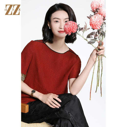 佐尔美夏季新款新中式国风时尚气质桑蚕丝短袖衬衣女M42CS08 商品图3
