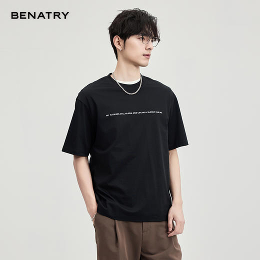贝纳川100支高密字母植绒短袖T恤ECF114003 商品图2