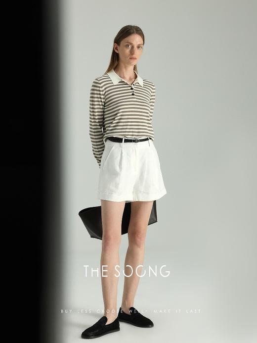 THESOONG"经典条纹衫"桑蚕丝莱赛尔撞色条纹半开领螺纹上衣HWMY6346 商品图1