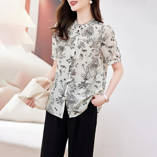 丁摩 100%桑蚕丝碎花轻奢高级感真丝上衣LQ9623 商品图2