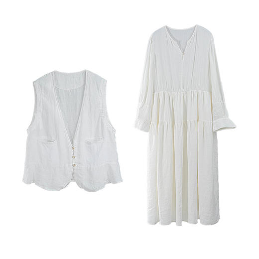 绽放旅行女装132-133朵/复古设计感v领碎褶蛋糕长袖宽松连衣裙 商品图4