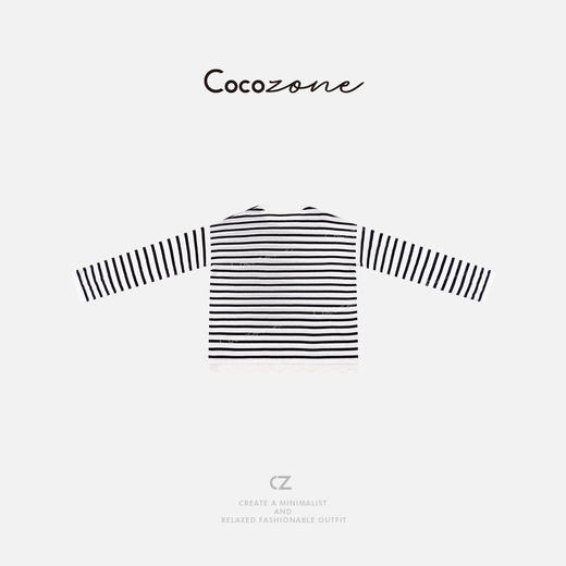 COCO ZONE 刘一一 黑白条纹下摆蕾丝花边圆领毛针织衫ACD2A0558 商品图1