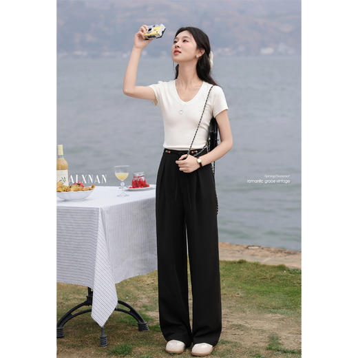 鹿向南「直腿秀秀」气质黑色直筒休闲裤女夏季显瘦百搭休闲女长裤 商品图2