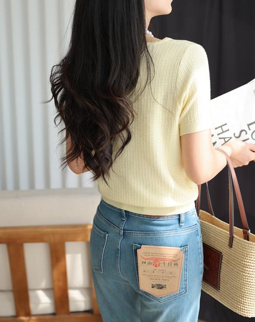 精致小香风肌理醋酸羊毛舒适柔软V领短袖针织T恤衫 商品图6