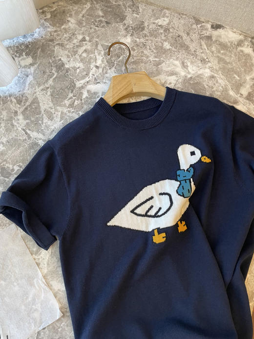 无敌了！2025新款上身巨减龄萌趣小鸭子提花圆领宽松套头短袖针织衫！ 商品图5