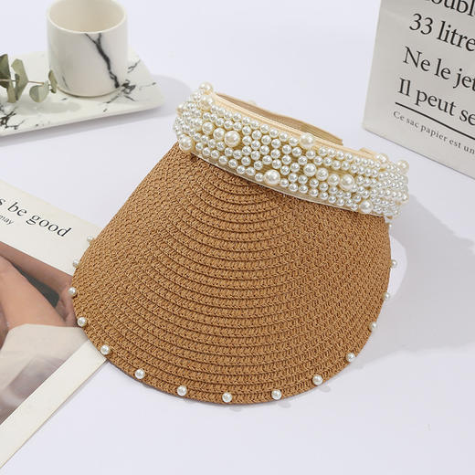 雀说 草编时尚珍珠遮阳帽发箍空顶草帽SY212 商品图6